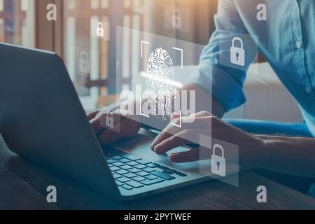 authentification numérique, connexion par empreinte digitale pour la cyber-sécurité en ligne sur internet Banque D'Images
