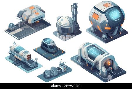 illustration vectorielle de la colonisation de la base de la planète définie par l'interface utilisateur isolée sur fond blanc Illustration de Vecteur