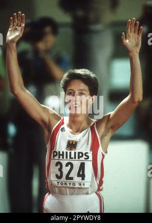 Championnats du monde d'athlétisme 1991 à Tokyo. Heptathlon: Sabine Braun (Deut.) 27.08.1991. [traduction automatique] Banque D'Images