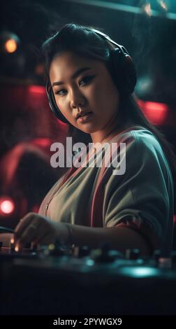 DJ féminin asiatique en action Banque D'Images