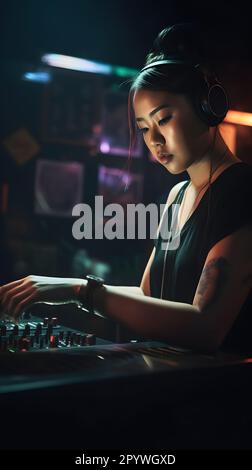 DJ féminin asiatique en action Banque D'Images