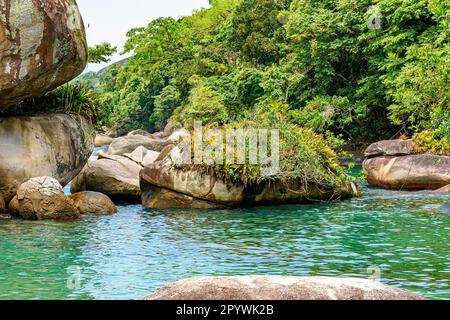 Lagune d'eau salée entre les rochers et la forêt tropicale préservée de Trindade, sur la côte sud de l'État de Rio de Janeiro, au Brésil Banque D'Images