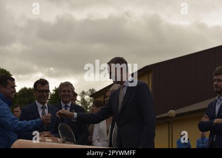 Lugo, Espagne. 5th mai 2023. Le roi Felipe VI d'Espagne, assiste à l'auditorium municipal de Lugo pour le gala de TalentoLugo où il participe à la visite des projets scientifiques et technologiques et où le gagnant de la science et de la technologie est nommé. Credit: Xan Gasalla / Alamy Live News Banque D'Images