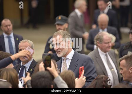 Lugo, Espagne. 5th mai 2023. Le roi Felipe VI d'Espagne, assiste à l'auditorium municipal de Lugo pour le gala de TalentoLugo où il participe à la visite des projets scientifiques et technologiques et où le gagnant de la science et de la technologie est nommé. Credit: Xan Gasalla / Alamy Live News Banque D'Images