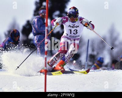 SKI ALPIN SAISON 92/93 Championnats du monde 1993 Morioka Shizukuishi Slalom hommes 13.02.1993 Hubert STROLZ (AUT) xxNOxMODELxRELEASExx [traduction automatique]- AUTRICHE OUT Banque D'Images