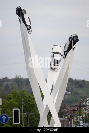 Sculpture inspiration 911, artiste Gerry Judah, Musée Porsche, Stuttgart-Zuffenhausen, Stuttgart, Bade-Wurtemberg, Allemagne Banque D'Images