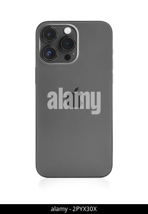 Studio photo du nouvel Apple iPhone 14 Pro Max Space Black sur fond blanc. Banque D'Images