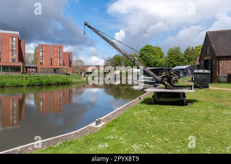 Dapdune Wharf, ancien quai industriel et chantier naval sur la rivière Wey Navigations à Guildford, Surrey, Angleterre, Royaume-Uni Banque D'Images