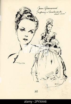 Caricature Portrait d'EMIL WIESS de JOAN GREENWOOD à SARABAND POUR LES AMOUREUX MORTS publié en 1948. Banque D'Images