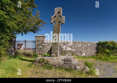 Irlande, Comté de Donegal, péninsule d'Inishowen, site monastique de Moville, Croix de Cooley du 8th siècle qui est non sculpté. Banque D'Images