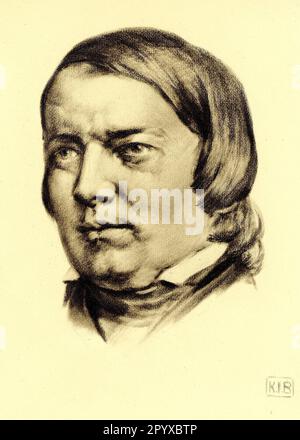 Robert Schumann (1810-1856), compositeur allemand. Dessin de K. J. Boehringer. Photo: Heliogravure, Corpus Imaginum, Collection Hanfstaengl. Photo non datée. Banque D'Images