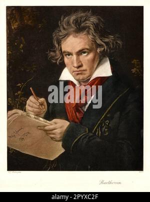 Ludwig van Beethoven (1770-1827), compositeur allemand. La peinture montre Beethoven composant la Missa Solemnis, dont il tient la partition entre ses mains. Peinture de Joseph Karl Stieler. Photo: Heliogravure, Corpus Imaginum, Collection Hanfstaengl. [traduction automatique] Banque D'Images