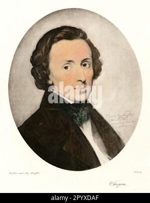 Fryderyk Franciszek (français : Frédéric François) Chopin (1810-1849), pianiste et compositeur polonais. Peinture de Sattler après Ary Scheffer (1795-1858) de 1858. Photo: Heliogravure, Corpus Imaginum, Collection Hanfstaengl. [traduction automatique] Banque D'Images