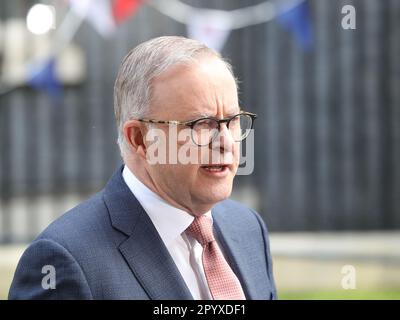 Londres, Royaume-Uni. 5th mai 2023. Le Premier ministre australien Anthony Albanese parle à la presse lors de sa visite à Downing Street No 10. Credit: Uwe Deffner/Alay Live News Banque D'Images