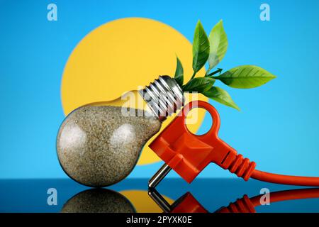 Bouchon, plante poussant à l'intérieur de l'ampoule et drapeau Palau. Concept d'énergie renouvelable écologique. Banque D'Images