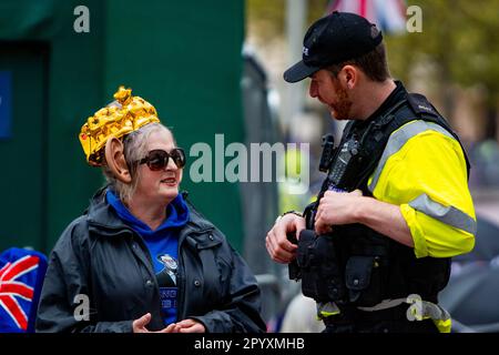 Scènes sur le Mall et les environs de Londres la veille du couronnement de Charles III, vendredi 5 mai 2023 Banque D'Images