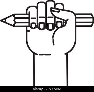 Poing tenant l'icône de ligne vectorielle crayon pour les droits d'auteurs jour sur 9 juin Illustration de Vecteur