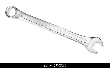 clé mixte en acier argenté isolée sur fond blanc Banque D'Images