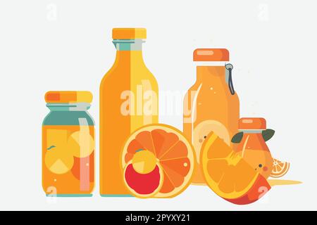 Une bouteille de jus d'orange avec un pot de jus d'orange rafraîchissant illustration vectorielle Illustration de Vecteur