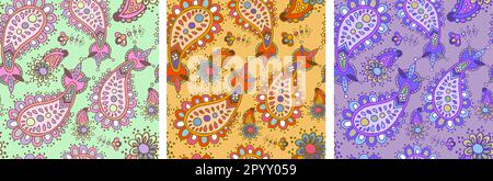 Motif indigène coloré sans couture et motif vectoriel. Éléments abstraits dessinés à la main sur fond vert, orange et violet. Pour tissu, papier peint Illustration de Vecteur