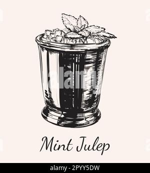 Cocktail Mint Julep pour le Derby dessin main Vector Illustration boisson alcoolisée Illustration de Vecteur