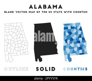 Carte de l'Alabama. Borders of Alabama pour votre infographie. Forme de l'état du vecteur US. Illustration vectorielle. Illustration de Vecteur