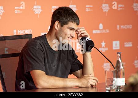 Madrid, Espagne. 05 mai 2023. Tennis: Mutua Madrid Tournoi de tennis ouvert - Madrid, Conférence de presse: Carlos Alcaraz (ESP). Crédit: EnriquePSans/Alay Live News Banque D'Images