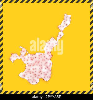 Ishigaki fermé - signe de danger de virus. Icône d'îlot verrouillé. Bordure rayée noire autour de la carte avec concept de propagation de virus. Illustration vectorielle. Illustration de Vecteur