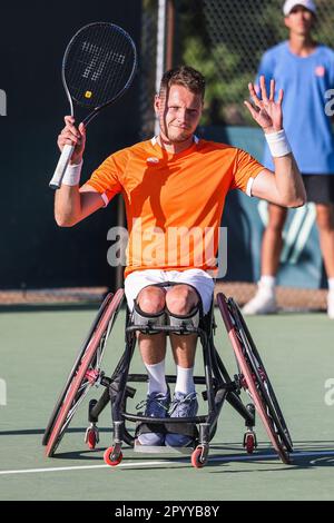 Vilamoura, Portugal, 05th mai 2023. Ruben Spaargaren, joueur de tennis en fauteuil roulant des pays-Bas, lors de la coupe de l'équipe mondiale en fauteuil roulant 2023 à l'Académie de tennis de Vilamoura. Photo: Frank Molter Banque D'Images