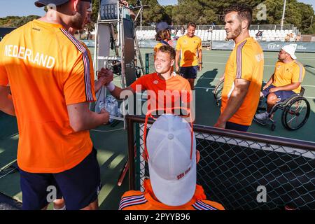 Vilamoura, Portugal, 05th mai 2023. Ruben Spaargaren, joueur de tennis en fauteuil roulant des pays-Bas, lors de la coupe de l'équipe mondiale en fauteuil roulant 2023 à l'Académie de tennis de Vilamoura. Photo: Frank Molter Banque D'Images