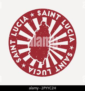Timbre de Sainte-Lucie. Voyager tampon en caoutchouc rouge avec la carte de l'île, illustration vectorielle. Illustration de Vecteur
