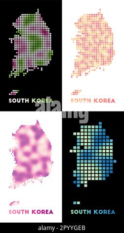 Carte de la Corée du Sud. Collection de cartes de la Corée du Sud en pointillé. Frontières du pays remplies de rectangles pour votre conception. Illustration de Vecteur