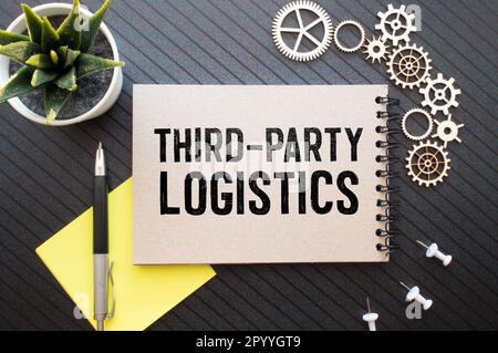 Texte LIVRAISON PAR UN TIERS écrit sur un livre blanc avec un stylo et des lunettes sur un clavier d'ordinateur.concept d'entreprise. Banque D'Images