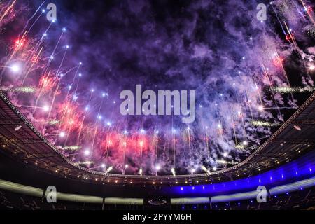 Saint Denis, France. 29th avril 2023. Feux d'artifice lors de la coupe française, finale du match de football entre le FC Nantes et le FC Toulouse sur 29 avril 2023 au Stade de France à Saint-Denis près de Paris, France - photo Matthieu Mirville/DPPI crédit: DPPI Media/Alamy Live News Banque D'Images