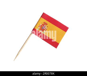 Petit drapeau en papier de l'Espagne isolé sur blanc Banque D'Images