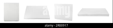 Set avec de nouveaux matelas confortables sur fond blanc. Bannière Banque D'Images