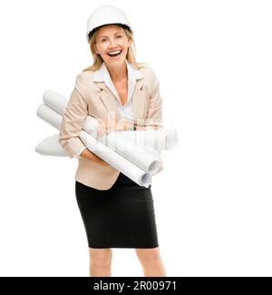 La construction est son appel. une femme d'affaires mûre tenant des plans de construction. Banque D'Images