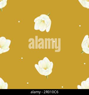 Aquarelle établissant une relation de magnifiques fleurs de tulipes blanches et de points sur fond marron. Fleurs de luxe dessinées à la main. Haute qualité Banque D'Images