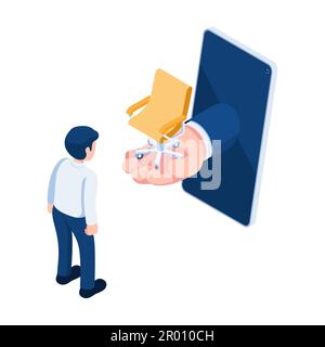 Flat 3D Isométrique main d'affaires donnant chaise de bureau à l'homme d'affaires. Concept d'emploi et d'embauche. Illustration de Vecteur
