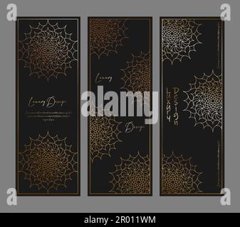 Mise en page de motifs or haut de gamme sur fond noir. Modèle pour cartes d'entreprise, invitations, décorations et intérieurs Illustration de Vecteur