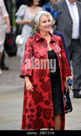 Dame Emma Thompson arrivant devant la cérémonie du couronnement du roi Charles III et de la reine Camilla à l'abbaye de Westminster, Londres. Date de la photo: Samedi 6 mai 2023. Banque D'Images