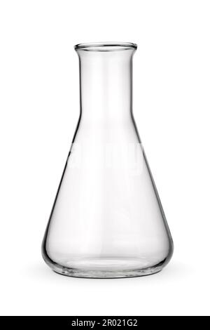 Vider le flacon Erlenmeyer de 250 ml, isolé sur fond blanc. Banque D'Images