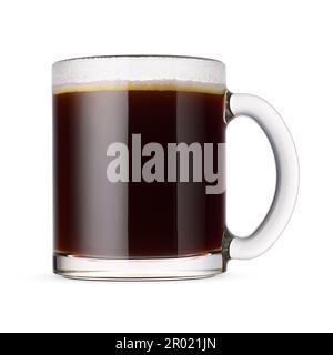 Café americano dans une tasse en verre transparent isolée sur fond blanc. Banque D'Images