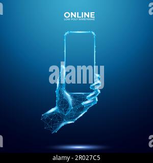 Résumé main tenant le téléphone dans les polygones. Illustration de Vecteur