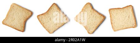 ensemble de tranches de pain blanc isolées sur fond blanc, aliments populaires dans de nombreuses cultures et utilisés pour faire des sandwichs, des toasts et d'autres plats Banque D'Images