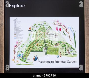 Bienvenue à signer avec la carte à Emmett's Garden, IDE Hill, Sevenoaks, Kent, Angleterre, Royaume-Uni - un jardin National Trust. Banque D'Images