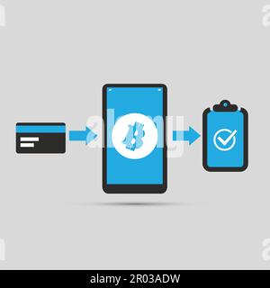 Achat en ligne sécurisé à l'aide de Smart Phone, crypto-monnaie concept Design - Bitcoin Illustration de Vecteur