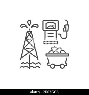 Icône de vecteur linéaire non lié à l'énergie renouvelable. Plate-forme pétrolière, station-service, charriot. Illustration vectorielle isolée sur fond blanc. Modifiable s Illustration de Vecteur