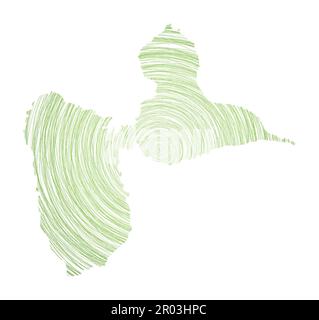 Carte de basse-Terre Island remplie de cercles concentriques. Esquissez des cercles de style en forme d'île. Illustration vectorielle. Illustration de Vecteur