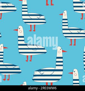 Motif fluide vectoriel plat en mouettes. Un joli décor puéril. Texture de dessin animé mouette Illustration de Vecteur